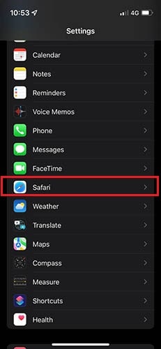 iOS Settings - Safari