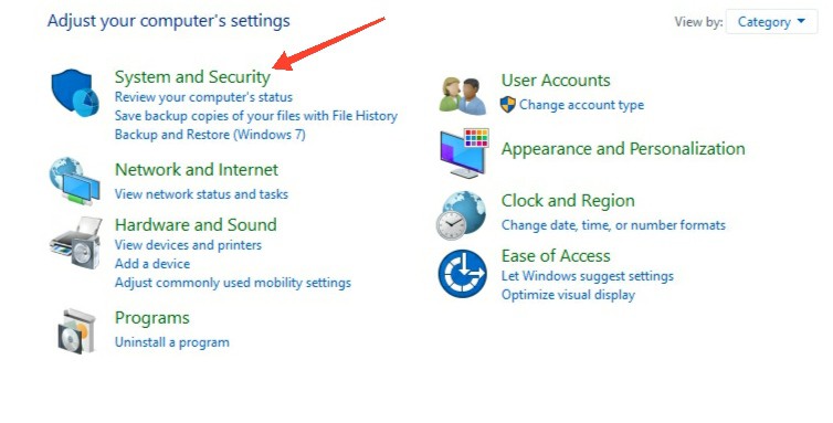 Control Panel - System and Security