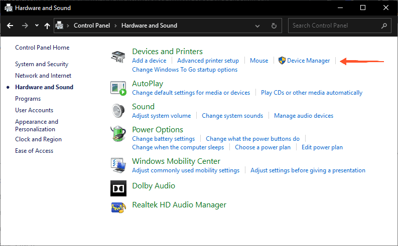 Devices and Printers - Device Manager