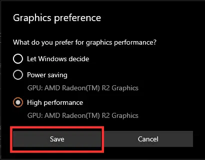 High Performance - Graphics Preference