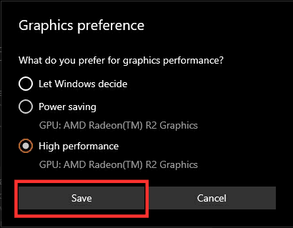 High Performance - Graphics Preference