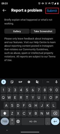Submit Report - Instagram