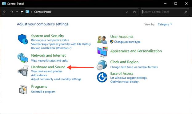 Windows Control Panel - Hardware and Sound