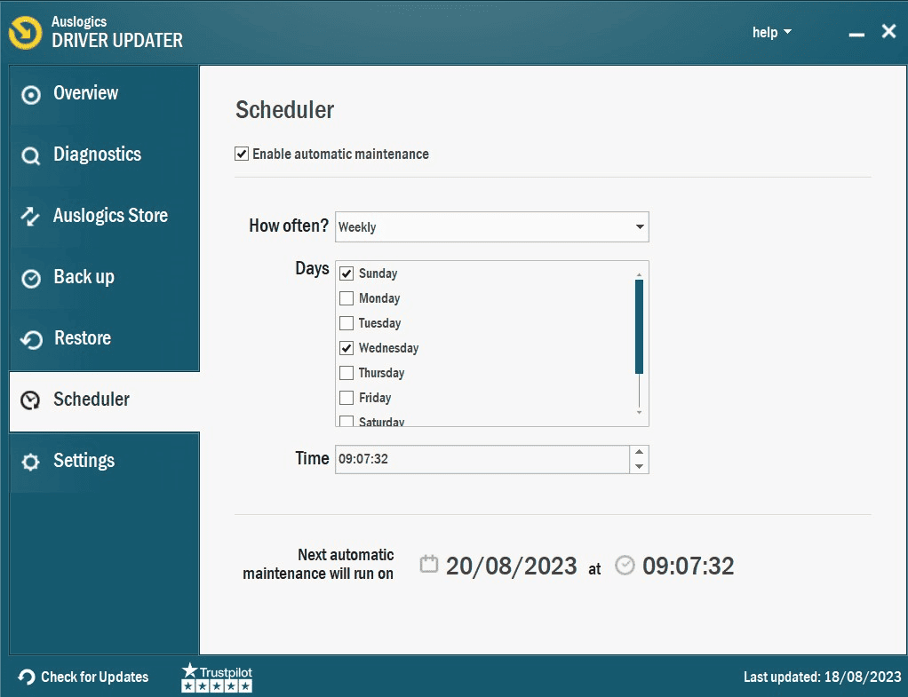 Scheduled maintenance of your drivers with Auslogics Driver Updater