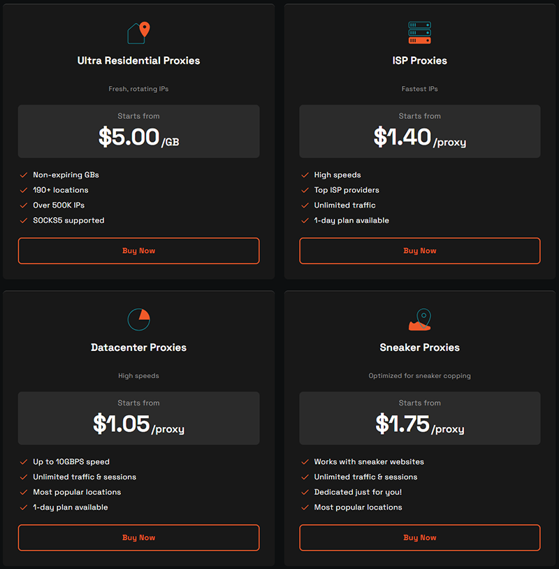 MarsProxies Pricing Chart