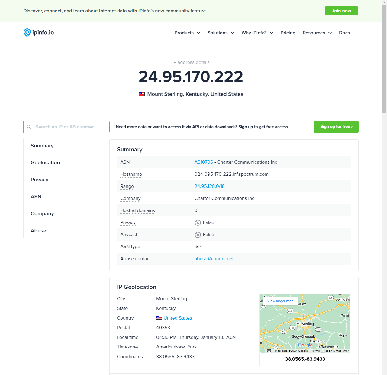 ipinfo Results